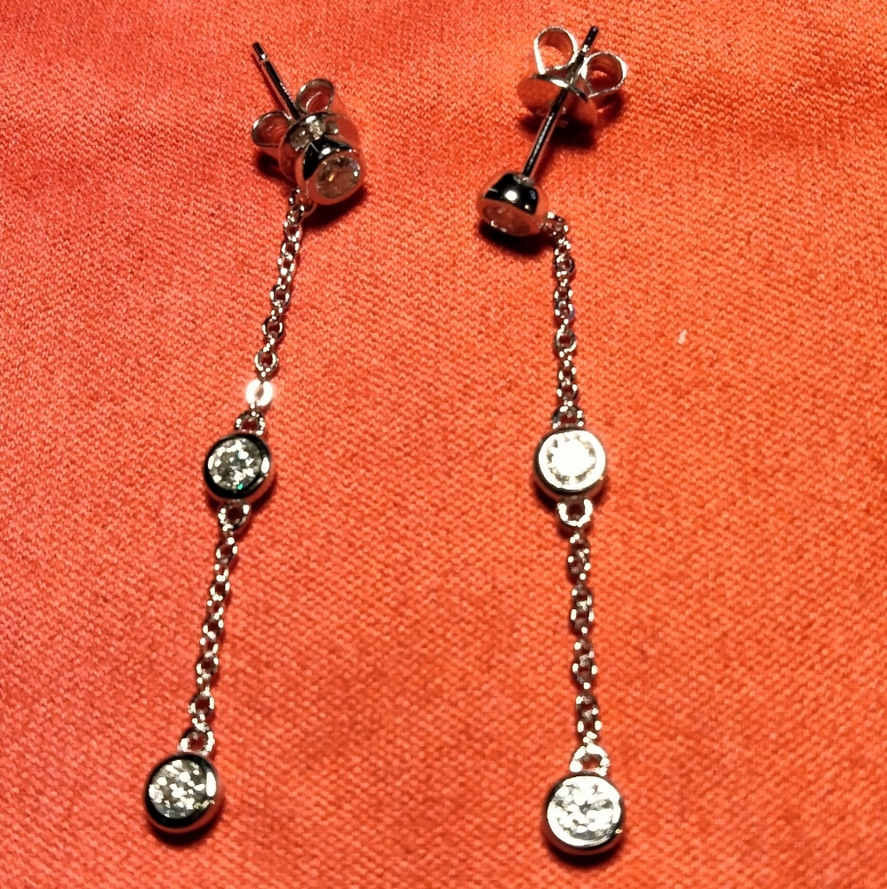 Moissanite diamond bezel drop earrings